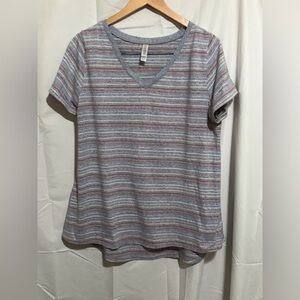 LuLaRoe Size XL Striped V-Neck Women's Top Shirt Gray Printed